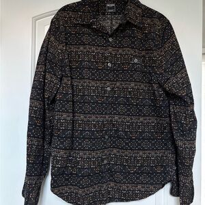 Todd Snyder Black and Brown Patterned Shirt Button Down sz Medium